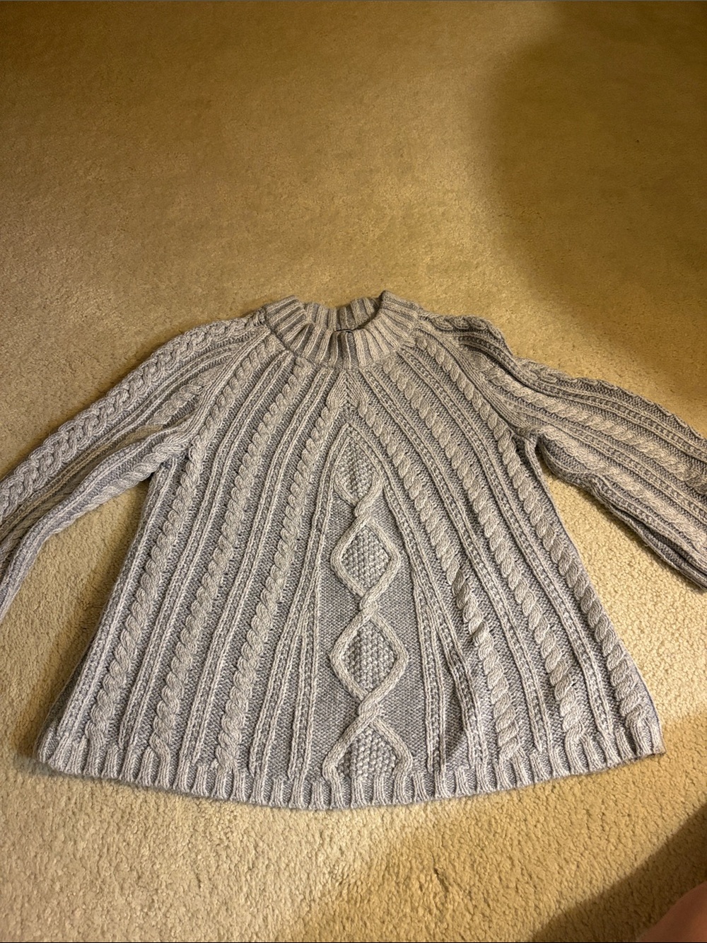 Lands’ End Classic Cable Knit long chunky  Sweater 100% cotton girls Large 14-16